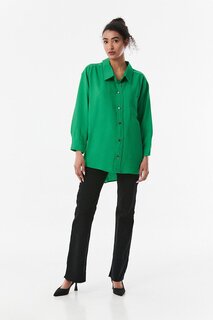Рубашка оверсайз из ткани Airobin с одним карманом Fullamoda, зеленый