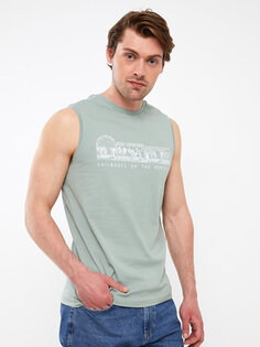 Мужская футболка без рукавов из чесаного хлопка с круглым вырезом и принтом LCWAIKIKI Classic, сизый