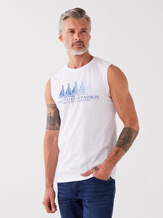 Мужская футболка без рукавов из чесаного хлопка с круглым вырезом и принтом LCWAIKIKI Classic, буксе белый