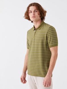 Мужская футболка в полоску с короткими рукавами и воротником-поло LCW Vision, хаки