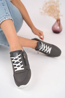 Женские ортопедические повседневные удобные кроссовки на шнуровке с боковой молнией Asel, спортивная обувь Muggo, дымчато-черный
