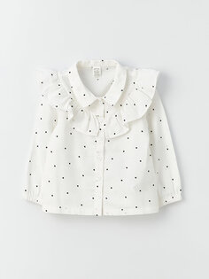 Рубашка с воротником для девочки LCW baby, экрю с принтом