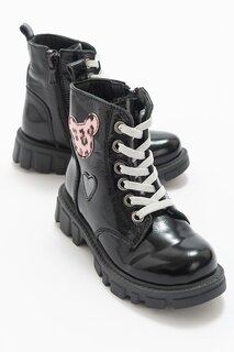 Черные лакированные повседневные ботинки из натуральной кожи с анатомической формой для девочек MİNİPİCCO Minipicco