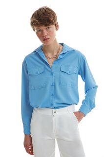 Рубашка с двумя карманами синяя QUZU