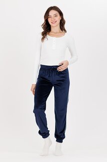 Женские пижамные штаны темно-синего цвета с эластичной резинкой в полоску экрю ECROU