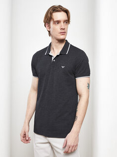 Мужская футболка из пике с короткими рукавами и воротником-поло LCWAIKIKI Basic, антрацит меланж