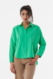 Рубашка с одним карманом и длинной спиной Fullamoda, зеленый