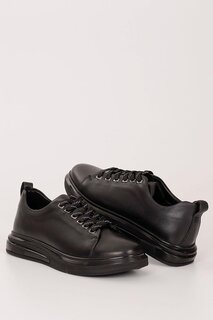 ЧЕРНЫЕ мужские повседневные кроссовки на шнуровке из натуральной кожи 01855 GÖNDERİ(R)