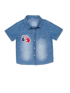 Рубашка с принтом для мальчика с ручной вышивкой COPPA BABY, светло-синий