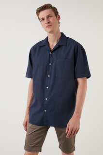 Рубашка свободного покроя с коротким рукавом и открытым воротником с одним карманом CF21194664 Buratti, темно-синий