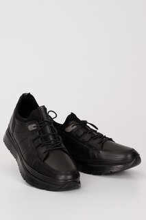 ЧЕРНЫЕ платиновые повседневные мужские кроссовки из натуральной кожи с круглым носком на шнуровке 42440 GÖNDERİ(R)