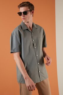 Рубашка свободного покроя с коротким рукавом и открытым воротником с одним карманом CF21194664 Buratti, хаки