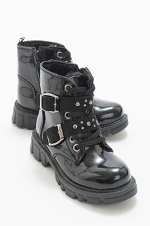 Черные повседневные ботинки из лакированной кожи с блестками для девочек анатомической формы MİNİPİCCO, черный Minipicco