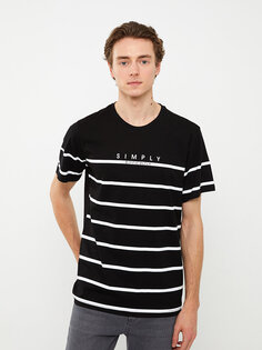 Мужская футболка из чесаного хлопка в полоску с круглым вырезом и короткими рукавами LCW Casual, новый черный