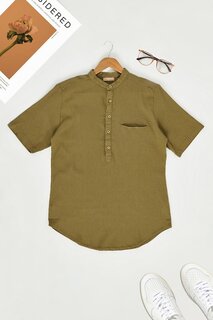 Рубашка цвета хаки с коротким рукавом из органического воротника-стойки For You Man
