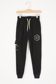 Черные спортивные штаны для мальчиков с карманами и шнурком Commando 17057 Cansın Mini