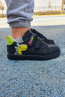 Черные спортивные туфли на липучке для мальчиков с принтом динозавров-S-1006 First Step