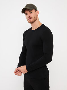 Мужская футболка из чесаного хлопка с круглым вырезом и длинными рукавами LC WAIKIKI, черный