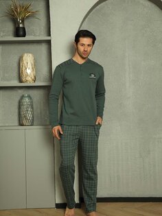 Мужской пижамный комплект с плечевым ремнем в клетку 29 с вышивкой, сезонный хлопок M70122274 ahengim, хаки
