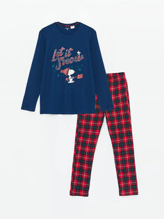 Мужской пижамный комплект с принтом Snoopy Standard Mold LCW DREAM, темно-синий с принтом