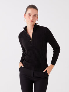 Женский трикотажный свитер с длинными рукавами и высоким воротником с рисунком LCWAIKIKI Basic, новый черный