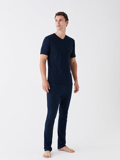 Мужской пижамный комплект стандартной формы LCW DREAM, темно-синий