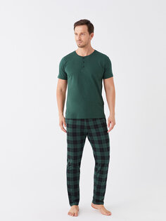 Мужской пижамный комплект стандартной формы LCW DREAM, зеленый принт