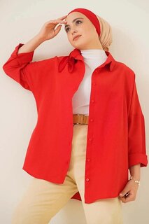 Женский хиджаб, красная длинная базовая рубашка широкого кроя HZL24W-BD139001 hazelin