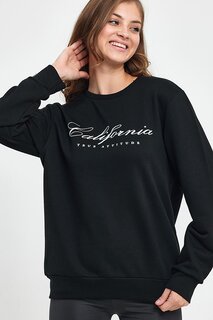 Женский удобный флисовый свитшот с круглым вырезом, 3 нити, с принтом «Калифорния» Süperlife, черный