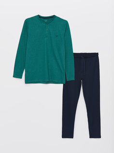 Мужской пижамный комплект стандартной формы LCW DREAM, зеленый меланж