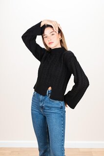 Женский черный вязаный трикотажный свитер с высоким воротником Салоники ECROU