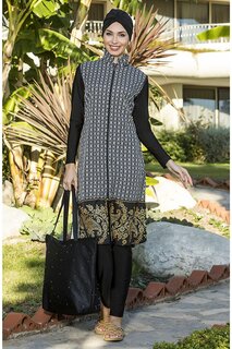 Женский черный дизайнерский тканый купальник-бюстье с длинными рукавами и полным хиджабом HZL22S-AR15301 hazelin