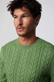 Мужской приталенный зеленый свитер с круглым вырезом с рисунком TUDORS
