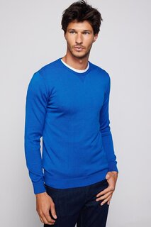 Мужской приталенный синий свитер с круглым вырезом TUDORS