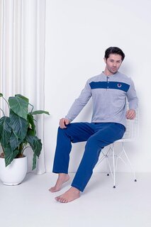 Мужской пижамный комплект, передняя часть из хлопка с интерлоком, сезонный M70062268 ahengim, темно-синий
