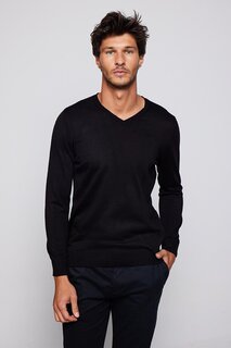 Мужской приталенный узкий свитер с v-образным вырезом, мягкий текстурированный черный свитер TUDORS