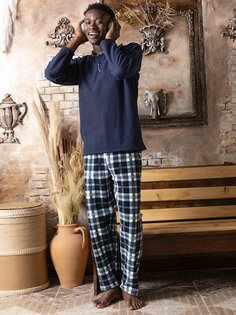 Мужской пижамный комплект стандартной формы SUDE, темно-синий