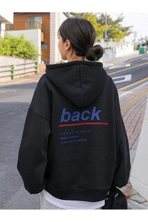 Женский черный свитшот оверсайз с принтом на спине Trendseninle