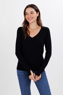 Женский черный свитер с v-образным вырезом 10427 K2 ECROU