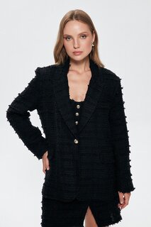 Твидовый пиджак на одной пуговице, черный QUZU