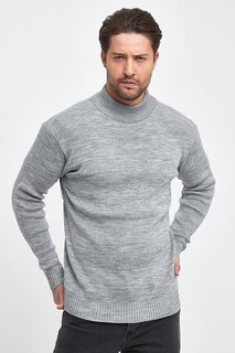 Текстурированный мужской трикотажный свитер стандартного кроя с полуводолазкой RF0446 THE RULE, серый