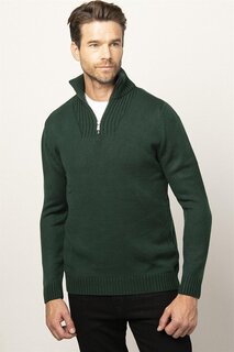 Мужской свитер Slim Fit с высоким воротником и молнией TUDORS, зеленый