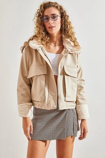 Женское кожаное пальто с карманами и сильфоном SHADE, бежевый