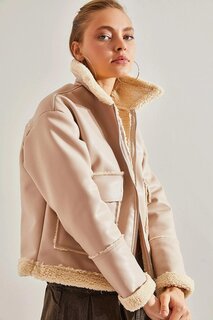 Женское кожаное плюшевое пальто SHADE, бежевый