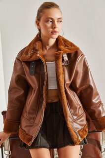 Женское кожаное плюшевое пальто SHADE, коричневый