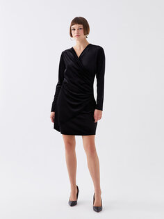 Женское кожаное платье с двубортным воротником и длинными рукавами LCW Vision, новый черный