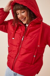 Женское красное пуховое пальто с капюшоном и завязками на талии HZL22W-BD151171 hazelin
