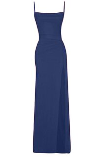 Темно-синее длинное вечернее платье с глубоким разрезом и драпировкой WHENEVER COMPANY