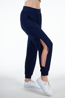 Темно-синие женские брюки-джоггеры с разрезом и эластичной резинкой на талии Chandraswear