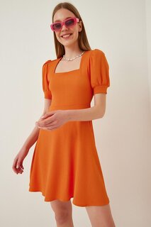 Женское оранжевое расклешенное летнее платье с квадратным воротником HZL22S-BD123391 hazelin